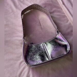 Metallic silver handbag